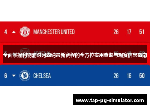 全面掌握利物浦对阿森纳最新赛程的全方位实用查询与观赛信息指南